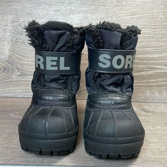 Sorel Snow Commander Warm Waterproof Black White Toddler Size 5 Fur Lined Boots - Picture 2 of 11
